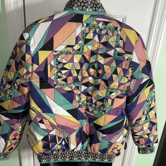 Emilio Pucci Firenze Colorful Abstract Nylon Bomber Jacket Winter Size I 36 US S - Picture 9 of 14